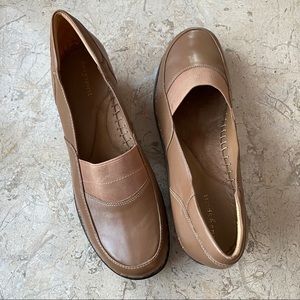 Casual Slip On Loafer Tan Leather Low Wedge